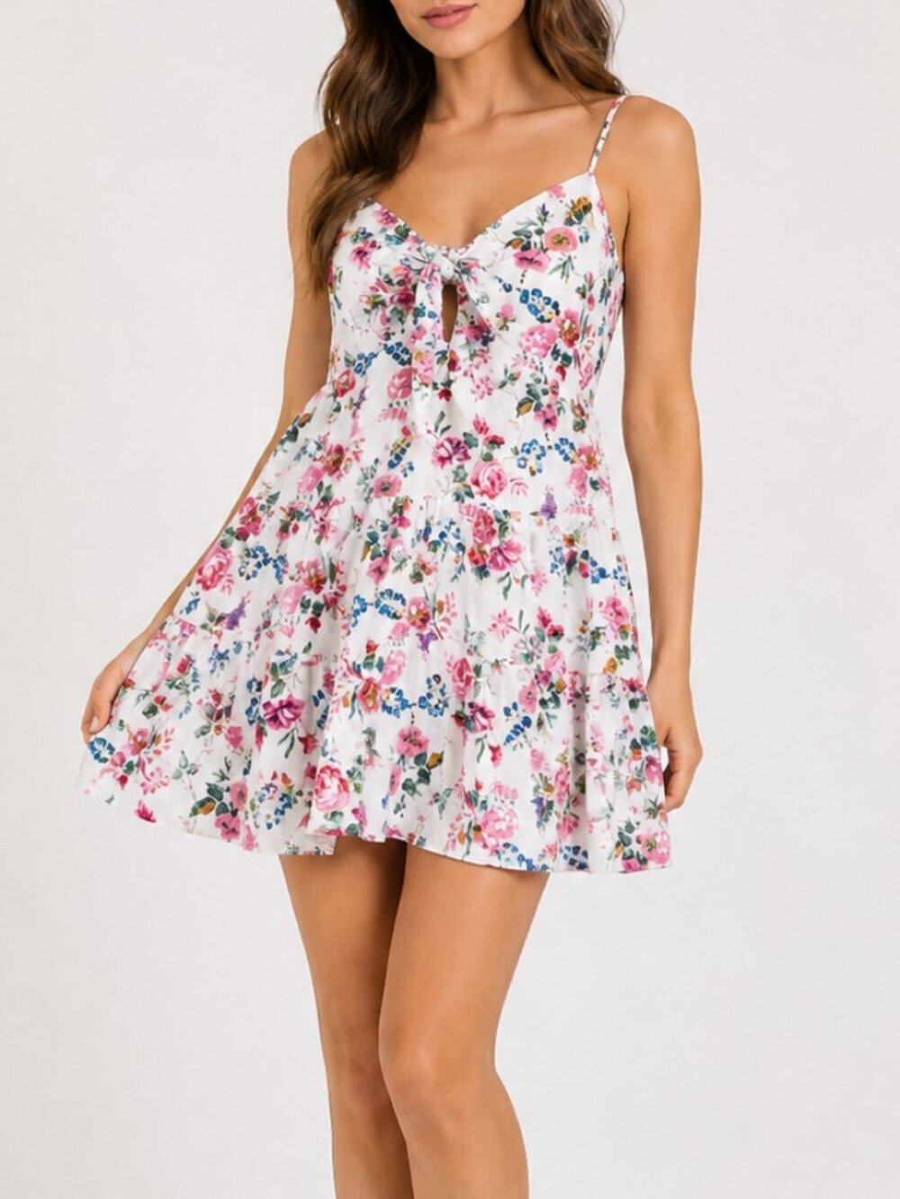 Moodie Front Tie White Floral Cotton Summer Dress Size Medium